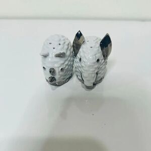 Gucci Vintage Twin White Silver Ceramic Salt Pepper Shakers Elephant Rhinoceros